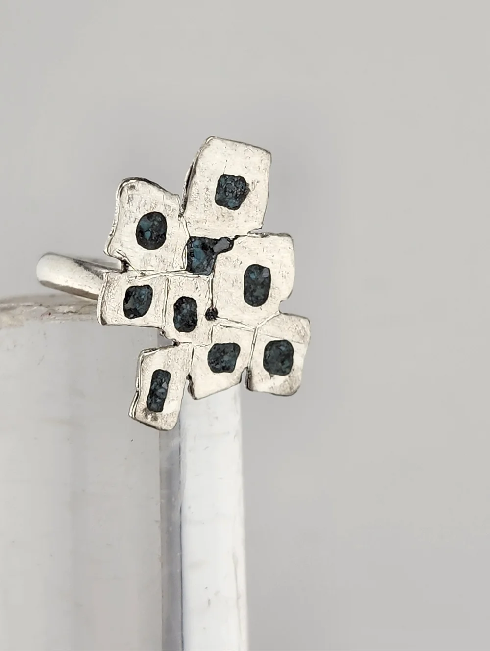 INLAY TURQUOISE ADJUSTABLE RING HANDMADE STERLING